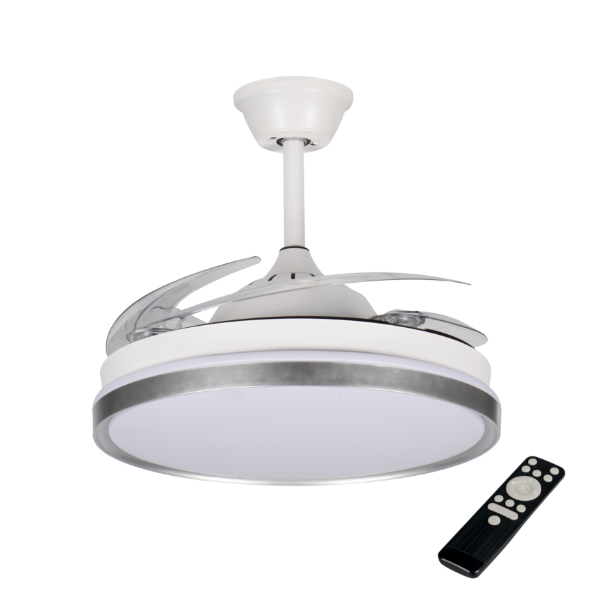 LED griestu lampa ar regulējamu spilgtumu un ventilatoru PLAVE LED/36W/230V 3000-6500K sudraba/balta + tālvadības pults