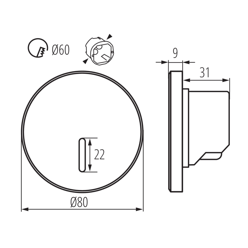 LED kāpņu gaismeklis MAGNIK LED/1,7W/230V 2700/3300/3900/4600/5700K melns, apaļš