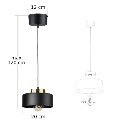 Karājamā lampa ar vadu IGNIA 1xE27/60W/230V melna