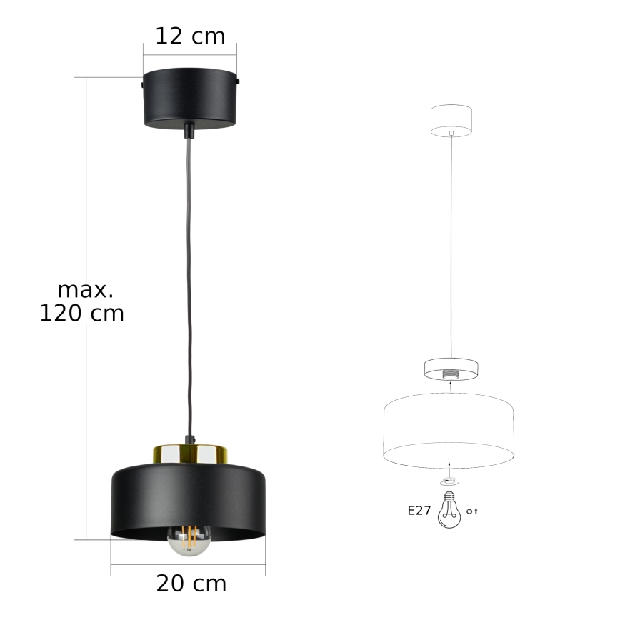Karājamā lampa ar vadu IGNIA 1xE27/60W/230V melna