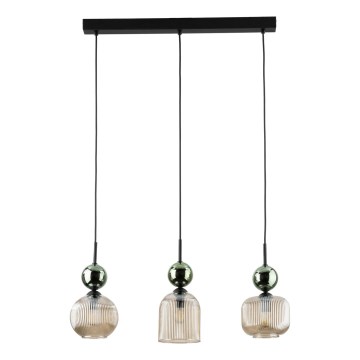 Karājamā lampa SOPHIA uz vada 3xE14/10W/230V melna/zaļa/dūmota bēša