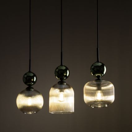 Karājamā lampa SOPHIA uz vada 3xE14/10W/230V melna/zaļa/dūmota bēša