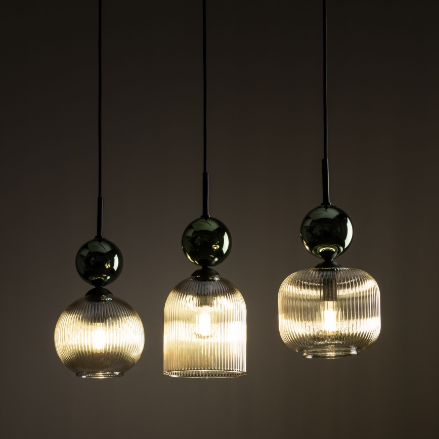 Karājamā lampa SOPHIA uz vada 3xE14/10W/230V melna/zaļa/dūmota bēša