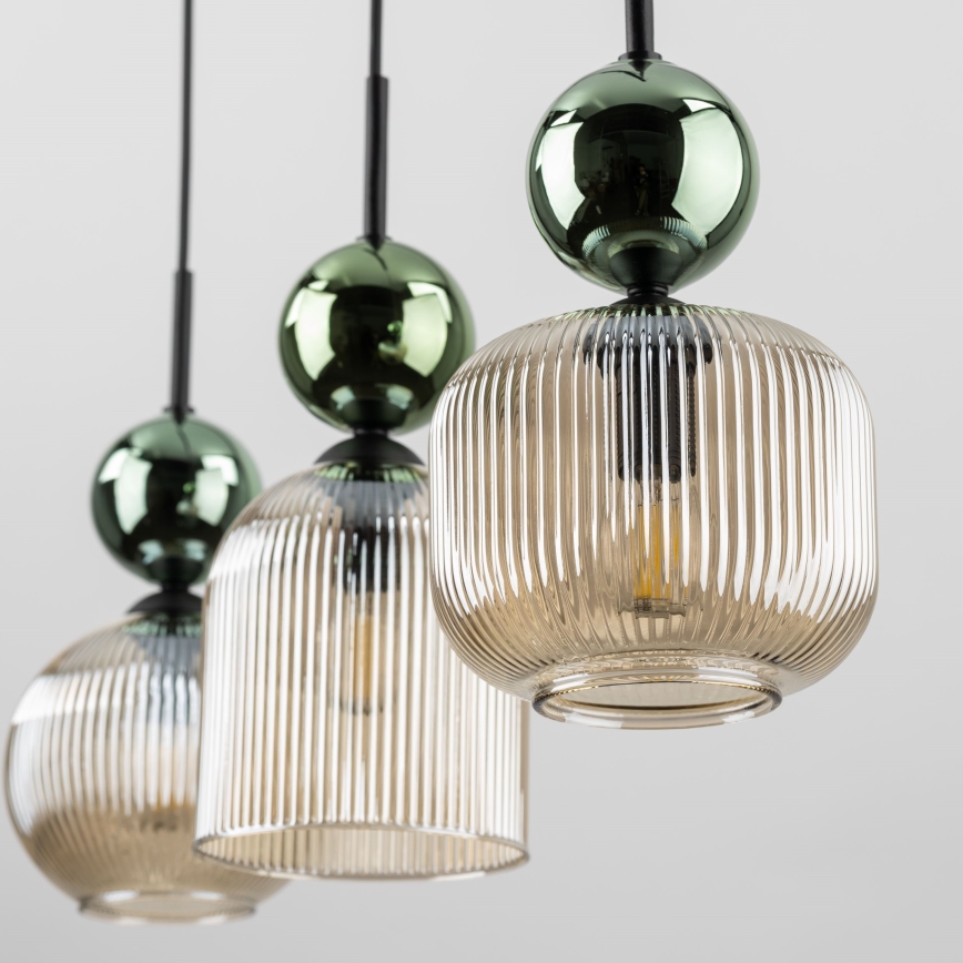 Karājamā lampa SOPHIA uz vada 3xE14/10W/230V melna/zaļa/dūmota bēša