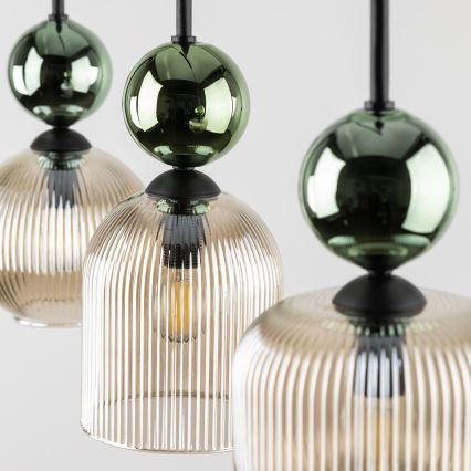 Karājamā lampa SOPHIA uz vada 3xE14/10W/230V melna/zaļa/dūmota bēša