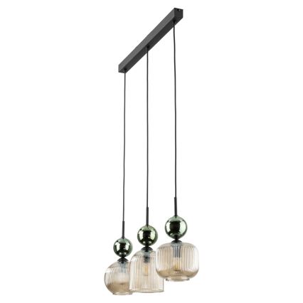 Karājamā lampa SOPHIA uz vada 3xE14/10W/230V melna/zaļa/dūmota bēša