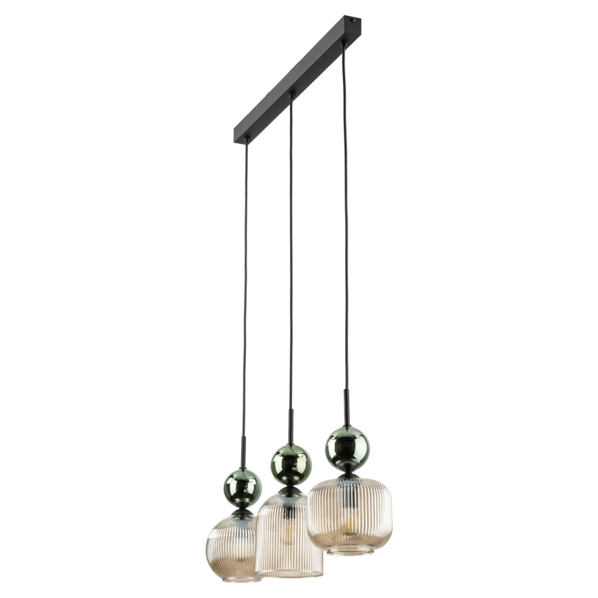 Karājamā lampa SOPHIA uz vada 3xE14/10W/230V melna/zaļa/dūmota bēša