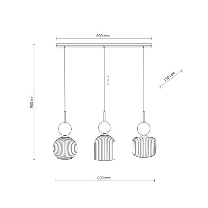 Karājamā lampa SOPHIA uz vada 3xE14/10W/230V melna/zaļa/dūmota bēša