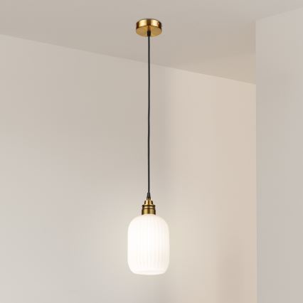 Karājamā lampa uz kabeļa HECTOR 1xE27/15W/230V balta/misiņš Ø 14 cm