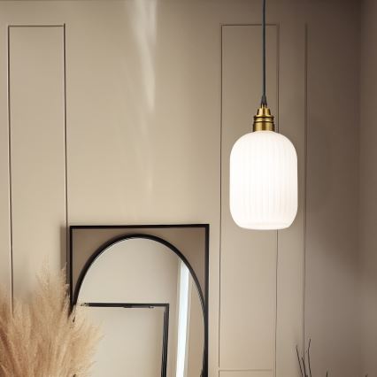 Karājamā lampa uz kabeļa HECTOR 1xE27/15W/230V balta/misiņš Ø 14 cm