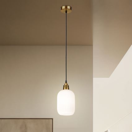 Karājamā lampa uz kabeļa HECTOR 1xE27/15W/230V balta/misiņš Ø 14 cm