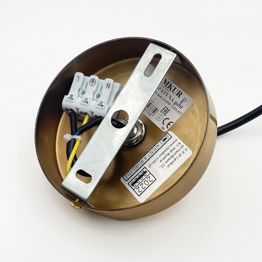 Karājamā lampa uz kabeļa HECTOR 1xE27/15W/230V balta/misiņš Ø 14 cm