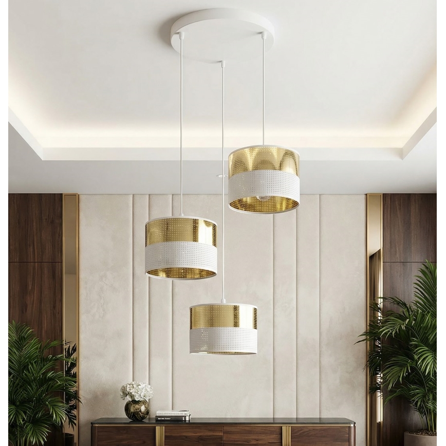 Karājamā lustra uz kabeļa LUX 3xE27/15W/230V balta/zelta