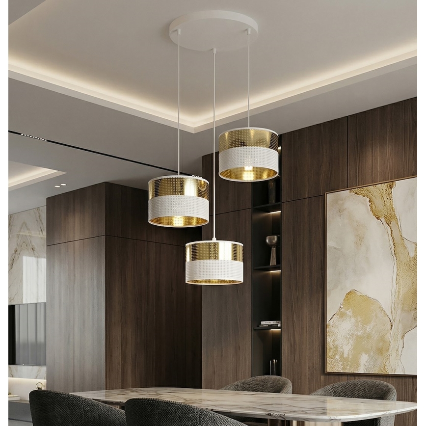 Karājamā lustra uz kabeļa LUX 3xE27/15W/230V balta/zelta