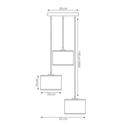 Karājamā lustra uz kabeļa LUX 3xE27/15W/230V balta/zelta
