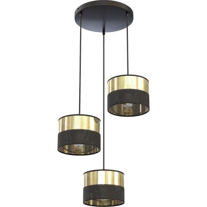 Karājamā lustra uz troses LUX 3xE27/15W/230V melna/zelta