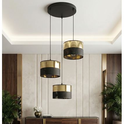Karājamā lustra uz troses LUX 3xE27/15W/230V melna/zelta