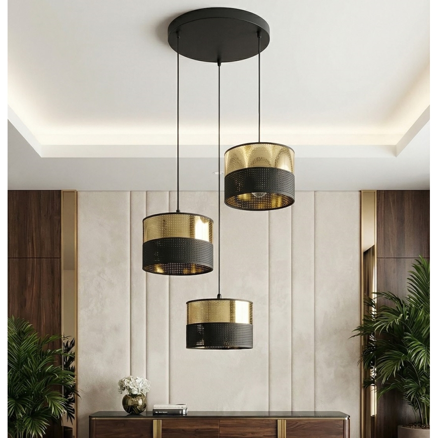 Karājamā lustra uz troses LUX 3xE27/15W/230V melna/zelta