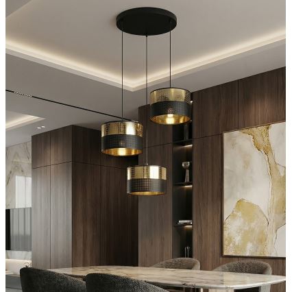Karājamā lustra uz troses LUX 3xE27/15W/230V melna/zelta