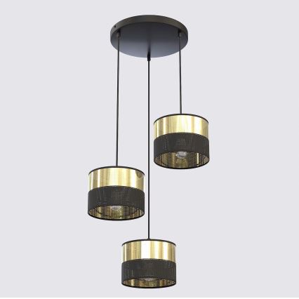 Karājamā lustra uz troses LUX 3xE27/15W/230V melna/zelta