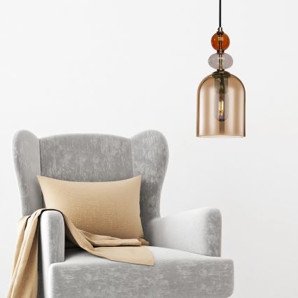 Karājoša lampa ar vadu TROPEA 1xE27/15W/230V melna/dūmakaini sarkana/bēša