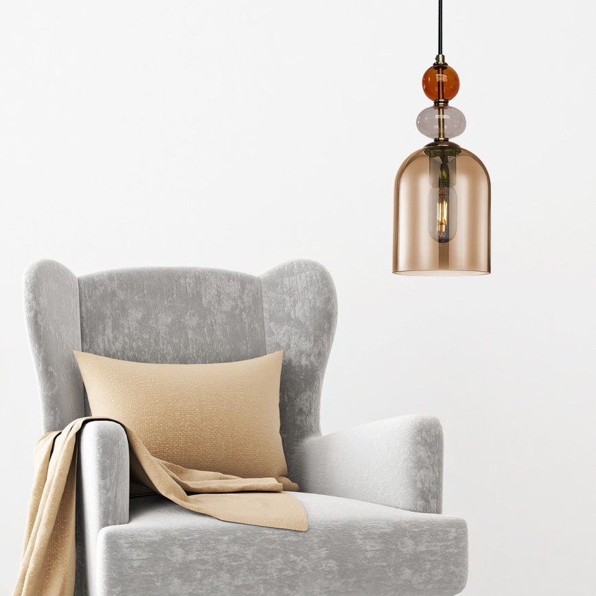 Karājoša lampa ar vadu TROPEA 1xE27/15W/230V melna/dūmakaini sarkana/bēša