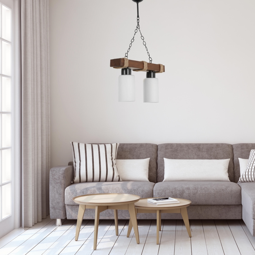 Karājoša lustra JASMIN ar ķēdi 2xE27/40W/230V brūna/balta