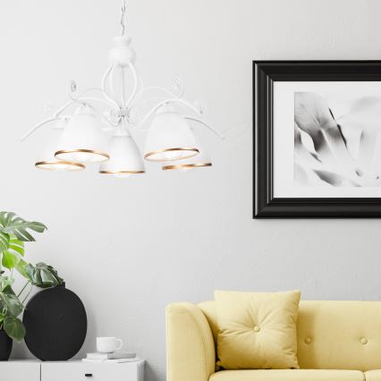 Ķēdē karājoša lustra RETRO II 5xE27/60W/230V balta