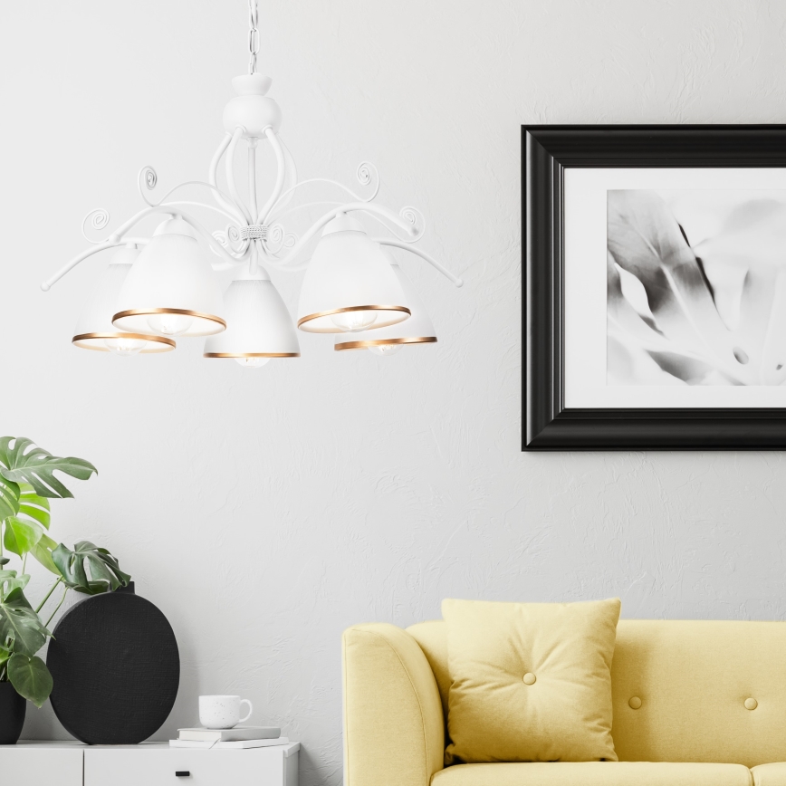 Ķēdē karājoša lustra RETRO II 5xE27/60W/230V balta