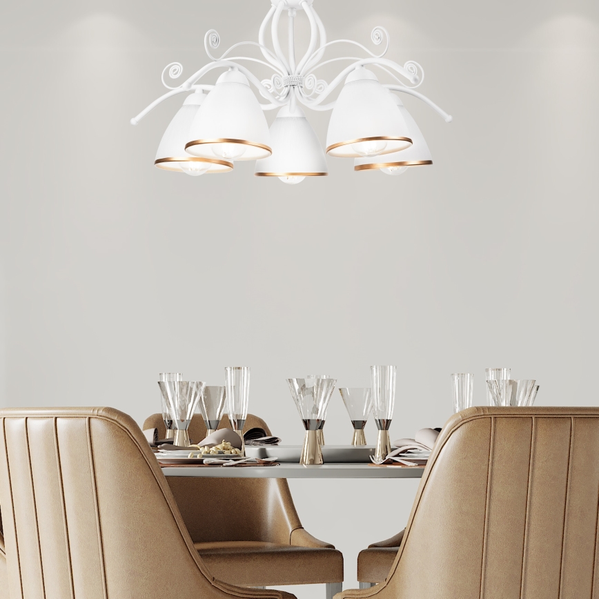 Ķēdē karājoša lustra RETRO II 5xE27/60W/230V balta