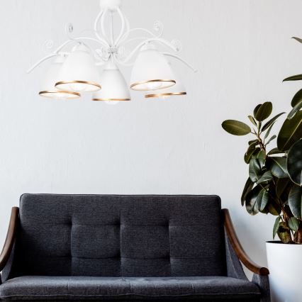 Ķēdē karājoša lustra RETRO II 5xE27/60W/230V balta