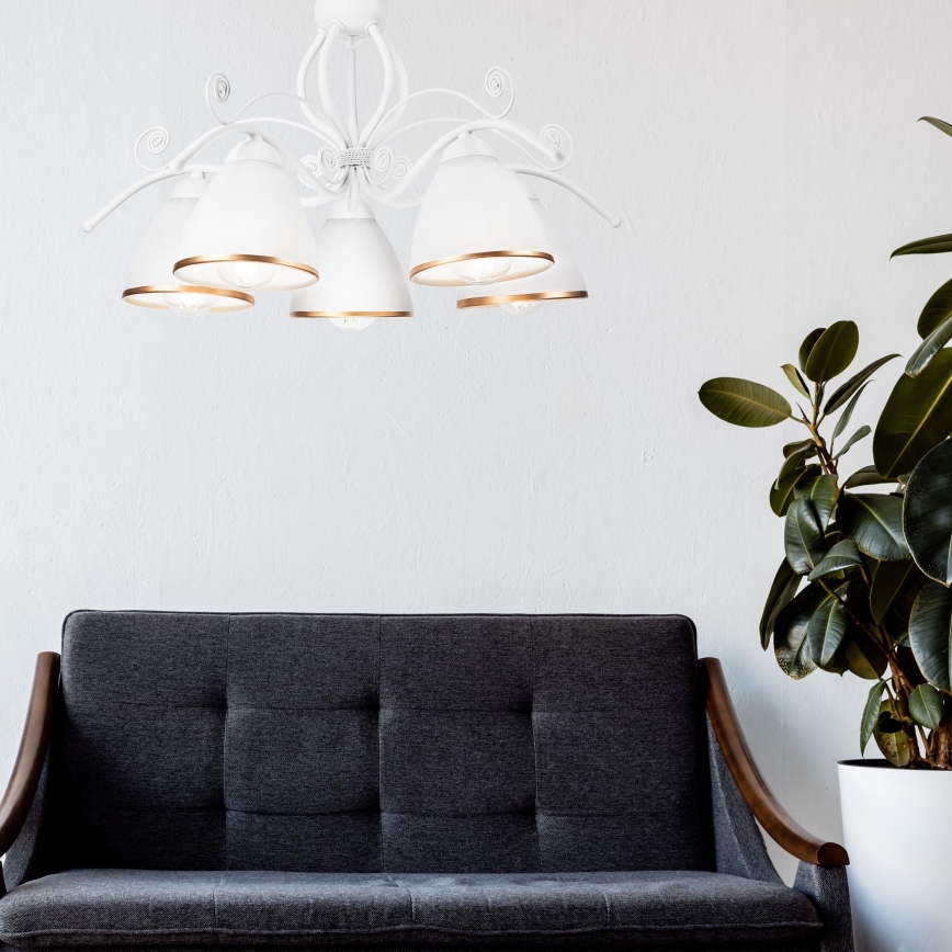 Ķēdē karājoša lustra RETRO II 5xE27/60W/230V balta