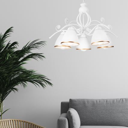 Ķēdē karājoša lustra RETRO II 5xE27/60W/230V balta