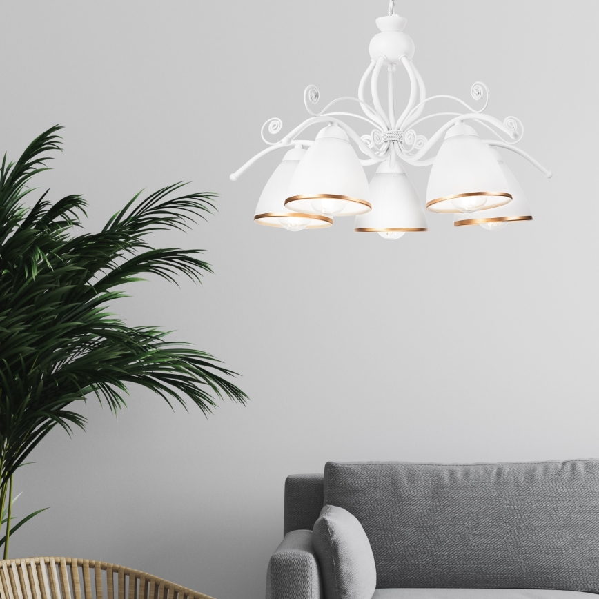 Ķēdē karājoša lustra RETRO II 5xE27/60W/230V balta