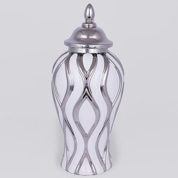 Keramikas vāze 35x18,5 cm sudraba/balta