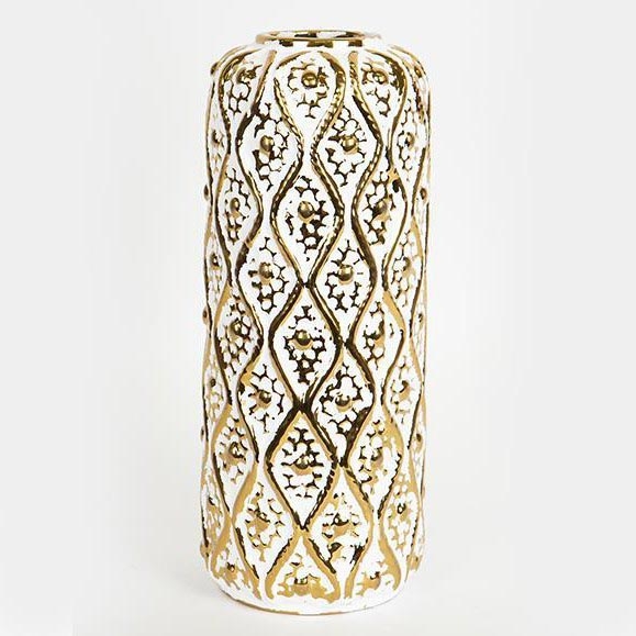 Keramikas vāze 37x15 cm zelta/balta