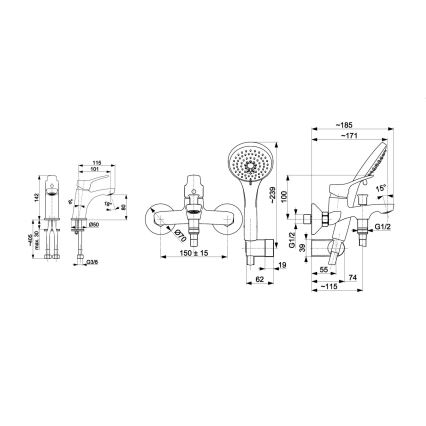 KFA Armatura 5241-003-00 - Vannas komplekts ar krānu + izlietnes krāns MORRIS spīdīgi hromēts