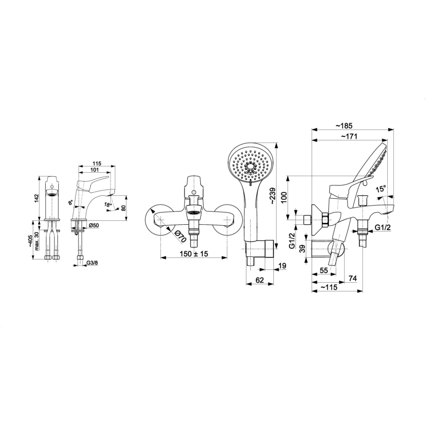 KFA Armatura 5241-003-00 - Vannas komplekts ar krānu + izlietnes krāns MORRIS spīdīgi hromēts