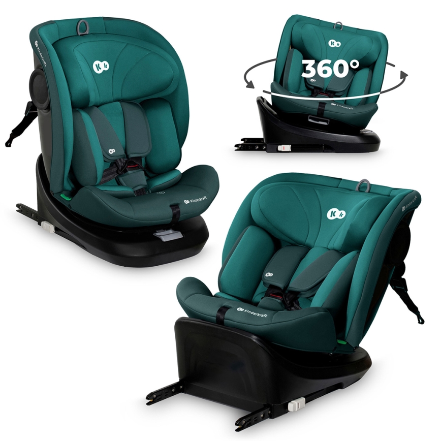 KINDERKRAFT - Bērnu auto sēdeklis ar pagriežamu pamatni I-GROW i-Size 40-150 cm tirkīza krāsā