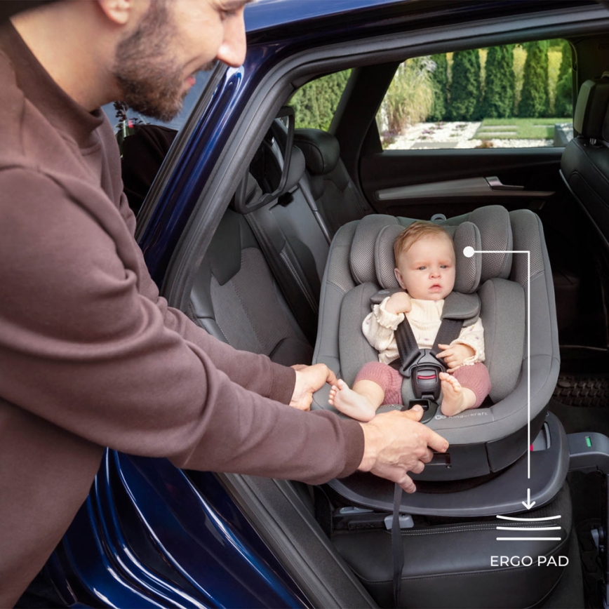 KINDERKRAFT - Bērnu autosēdeklis ar rotējošu bāzi I-GUARD i-Size 40-105 cm pelēks