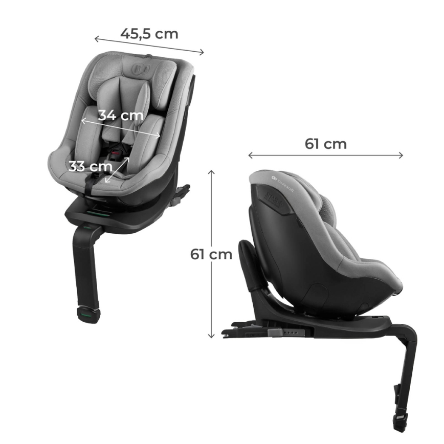 KINDERKRAFT - Bērnu autosēdeklis ar rotējošu bāzi I-GUARD i-Size 40-105 cm pelēks
