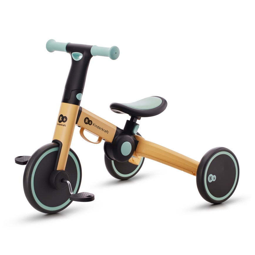 KINDERKRAFT - Bērnu skrejritenis 3in1 4TRIKE dzeltena/piparmētru krāsa