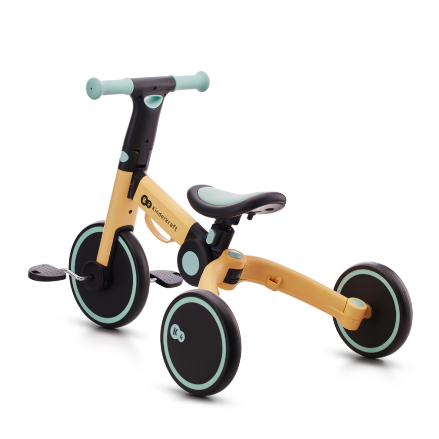 KINDERKRAFT - Bērnu skrejritenis 3in1 4TRIKE dzeltena/piparmētru krāsa