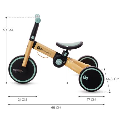 KINDERKRAFT - Bērnu skrejritenis 3in1 4TRIKE dzeltena/piparmētru krāsa