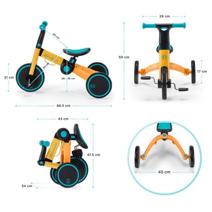 KINDERKRAFT - Bērnu skrejritenis 3in1 4TRIKE dzeltena/tirkīza