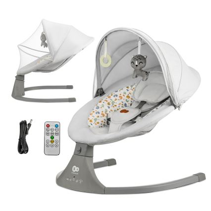 KINDERKRAFT - Bērnu šūpuļkrēsls ar mūziku 2in1 LUMI gaiši pelēka