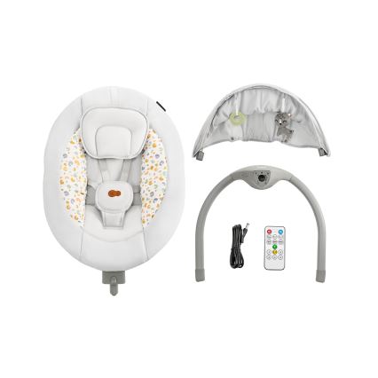 KINDERKRAFT - Bērnu šūpuļkrēsls ar mūziku 2in1 LUMI gaiši pelēka
