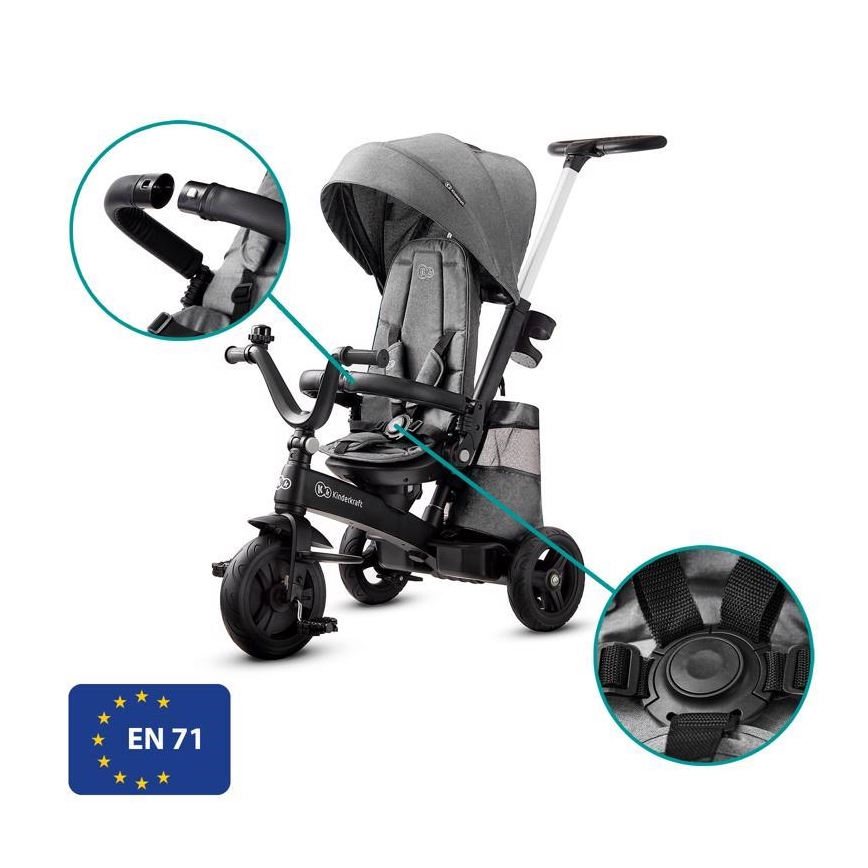 KINDERKRAFT - Bērnu trīsritenis 5v1 EASYTWIST pelēks/melns