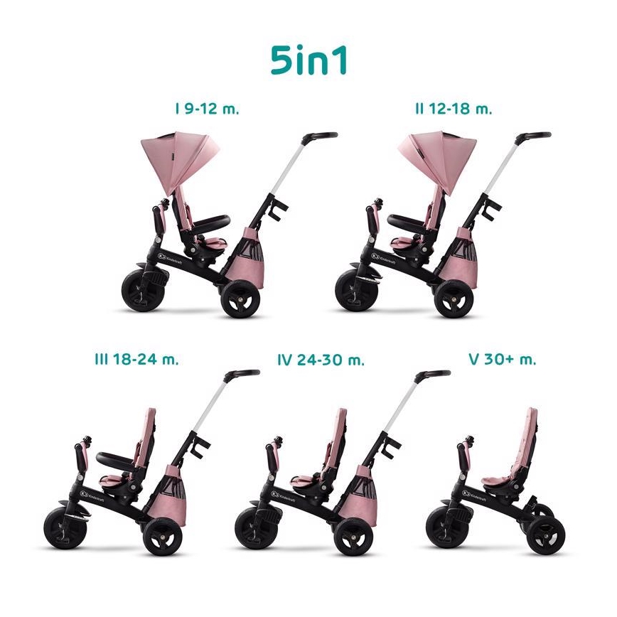 KINDERKRAFT - Bērnu trīsritenis 5v1 EASYTWIST rozā/melns