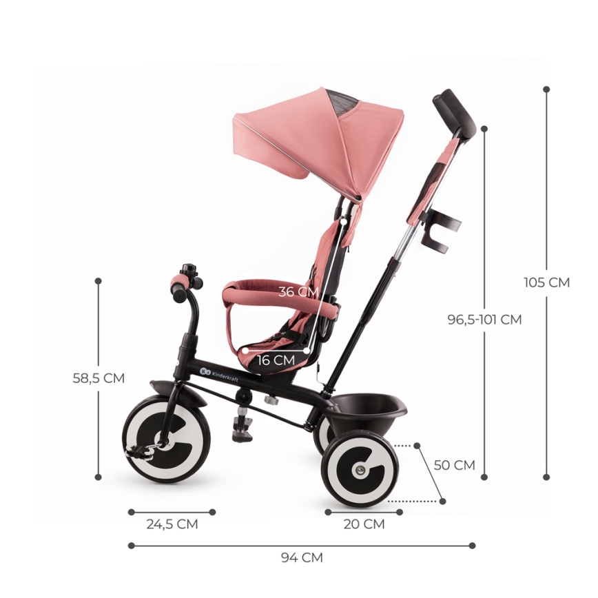 KINDERKRAFT - Bērnu trīsritenis ASTON roze rozā